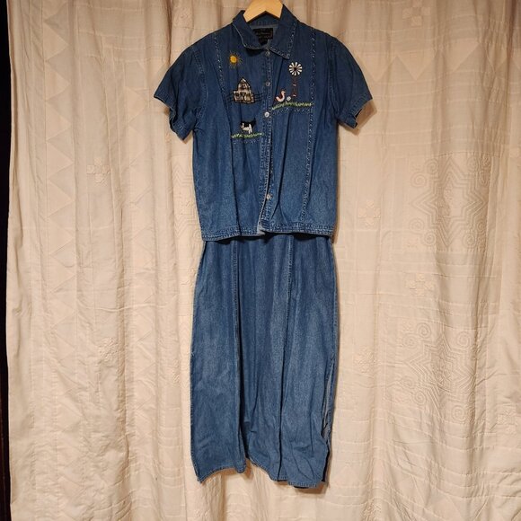🐄 VTG New Direction Denim 2-Piece Set Farm Embroidery MP Y2K 🌻 - Picture 2 of 10